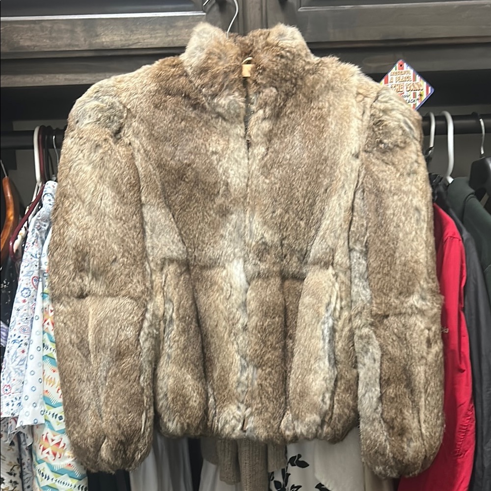 Vintage Princess Caravelle Sz SP  Rabbit Fur Bomber Jacket. Satin lined GVC